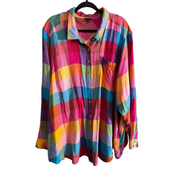 Torrid Women's Plus Size Rainbow Plaid Flannel Top Size 6 6X - Picture 1 of 7